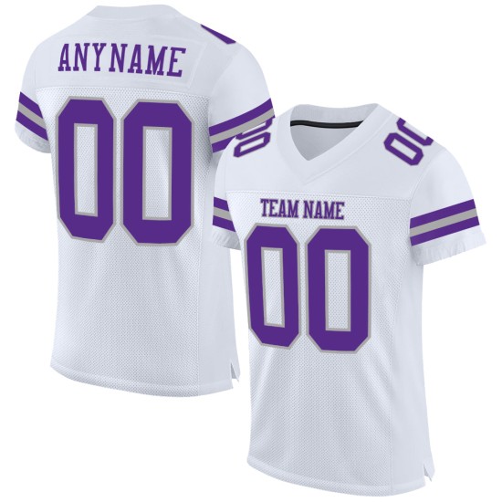 Custom White Purple-Gray Mesh Authentic Football Jersey