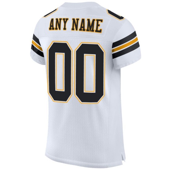 Custom White Black-Gold Mesh Authentic Football Jersey