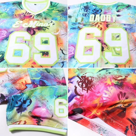 Custom Graffiti Pattern White-Neon Green 3D Mesh Authentic Throwback Football Jersey