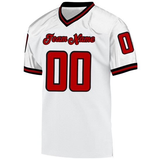 Custom White Red-Black Mesh Authentic Throwback Football Jersey