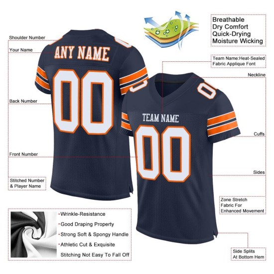 Custom Navy White-Orange Mesh Authentic Football Jersey