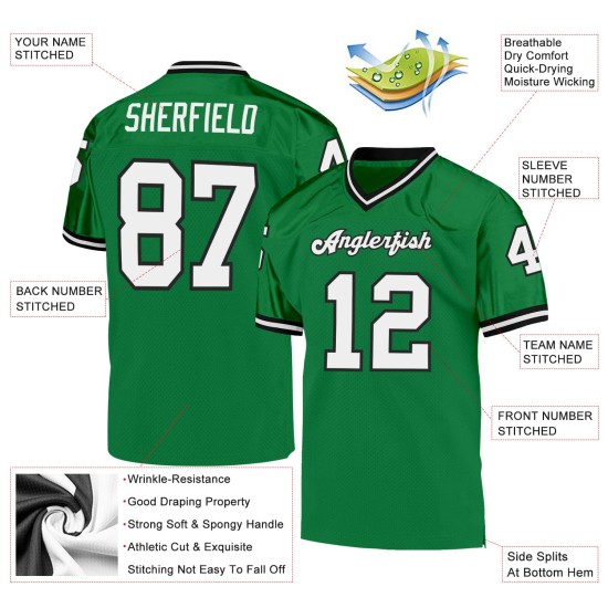 Custom Grass Green White-Black Mesh Authentic Throwback Football Jersey