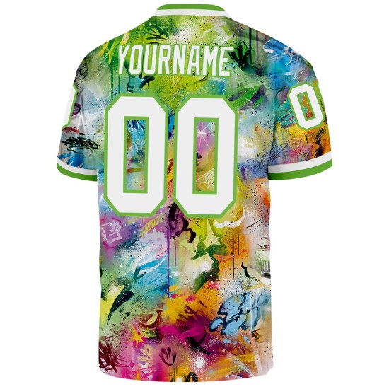 Custom Graffiti Pattern White-Neon Green 3D Mesh Authentic Throwback Football Jersey