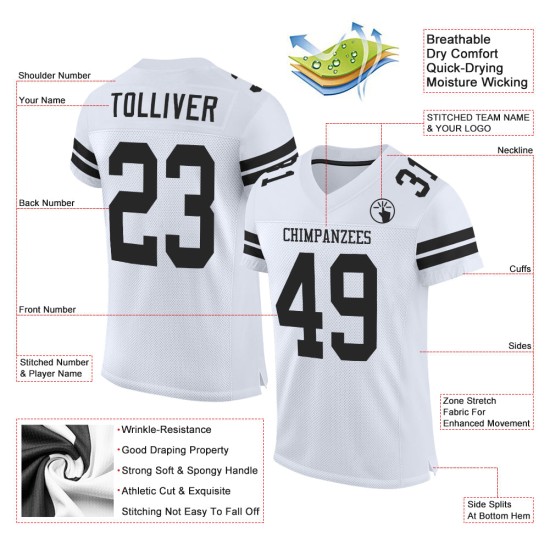 Custom White Black Mesh Authentic Football Jersey