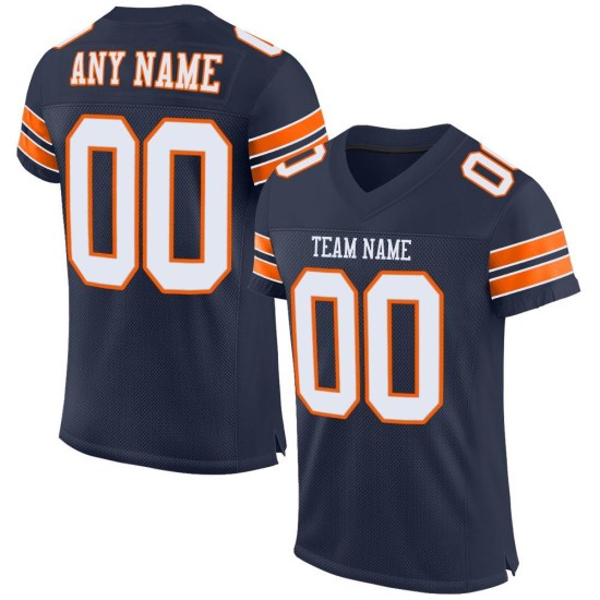 Custom Navy White-Orange Mesh Authentic Football Jersey