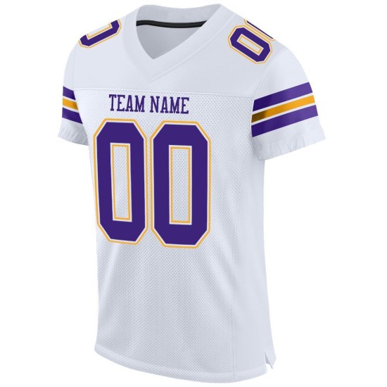 Custom White Purple-Gold Mesh Authentic Football Jersey