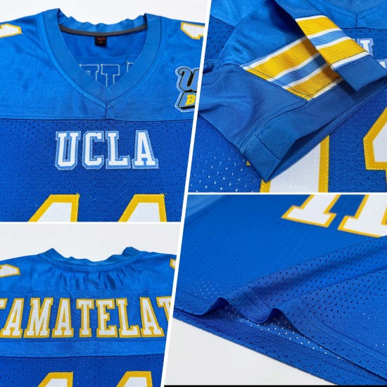 Custom Powder Blue White-Gold Mesh Authentic Football Jersey