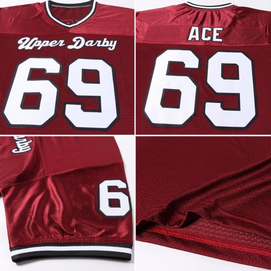 Custom Burgundy White-Black Mesh Authentic Throwback Football Jersey